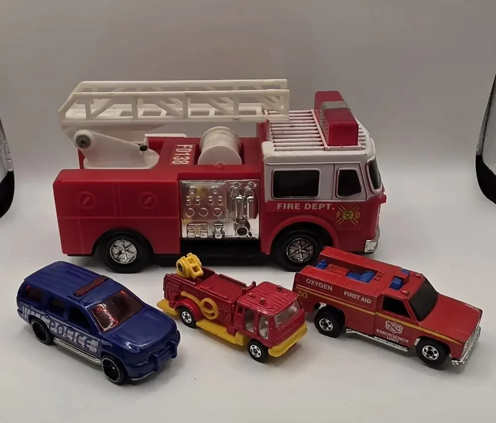 4-Piece Fire & Emergency Vehicle Diecast Toy Lot – Fire Truck Police EMS Rescue